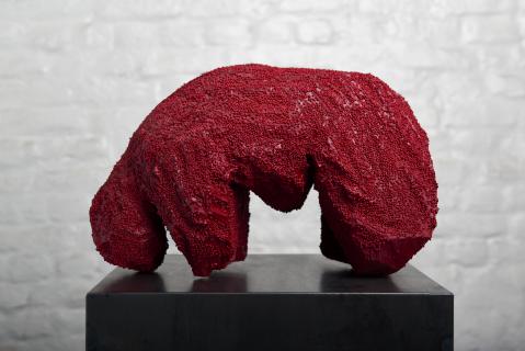 Annabelle Hyvrier 'Fetish 1' cedar, red beads, paint, 2017, Ht: 17cm, l:30cm
