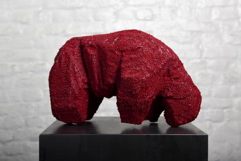 Annabelle Hyvrier 'Fetish 1' cedar, red beads, paint, 2017, Ht: 17cm, l:30cm